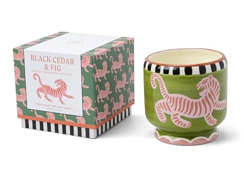 Image of Paddywax Scented Candles Dopo Hand-Painted Ceramic Luxury Artisan Candle, 226g, Tiger - Black Cedar & Fig