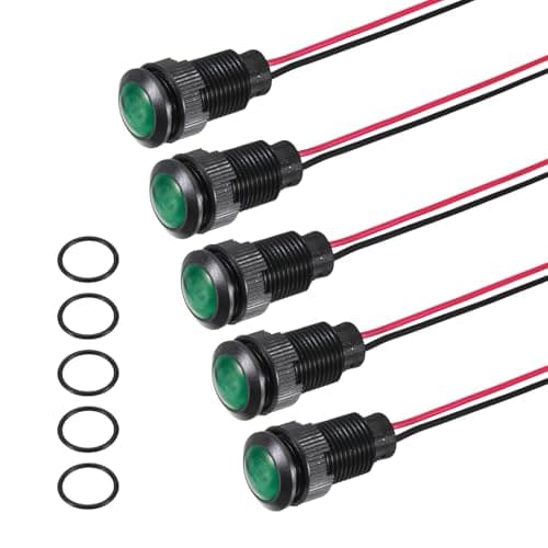 Image of PATIKIL 5Pcs 12mm(15/32") Indicator Light,12V-24V AC/DC LED Plastic Shell Signal Lamp Waterproof IP67 Round Head Signal Lights with 150mm(5.9") Cable for Boat Car,Green