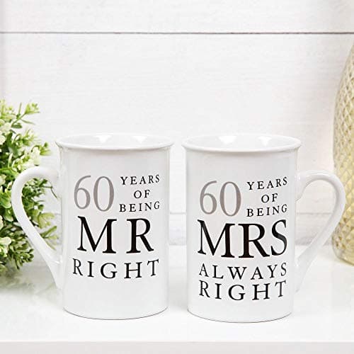 Image of Amore 60 Years of Being Mr Right and Mrs Always Right Pair of China Mugs - 10th Set