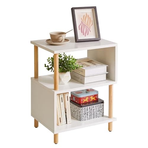 Image of Aibiju White Side Table, Small End Table, Modern Nightstand with Storage Unit for Bedroom/Living Room/Hallway/Office,White+Natural Wood Legs,YD-TM152W