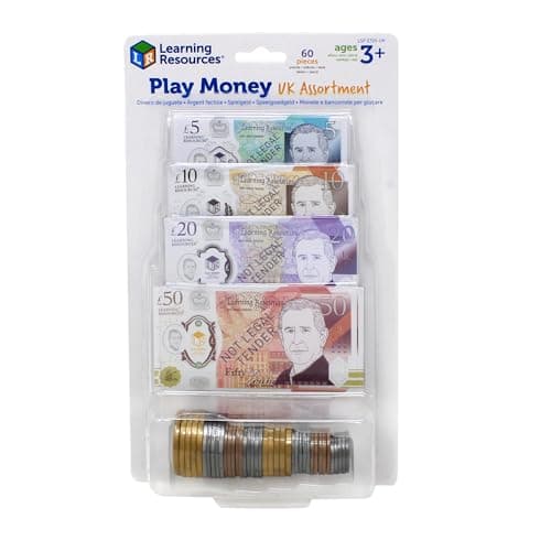 Image of Learning Resources UK Play Money Assortment, Ages 3–7, Realistic Coins & Notes, Supports Money Recognition & Maths Skills