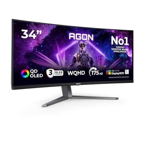 Image of AOC AG346UCD 34 inch UW-QHD Monitor Curved, 175Hz, QD-OLED Panel, 0.03ms GtG, Adaptive Sync, HDR400 TrueBlack, FreeSync Premium, G-Sync Comp., Speakers (3440x1440 HDMI 2x 2.0 DP 1x 1.4 USB Hub) Black