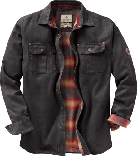 Image of Legendary Whitetails Journeyman Shirt Jacket, Flannel Lined Shacket for Men, Water-Resistant Coat Rugged Fall Clothing, Tarmac, L Tall