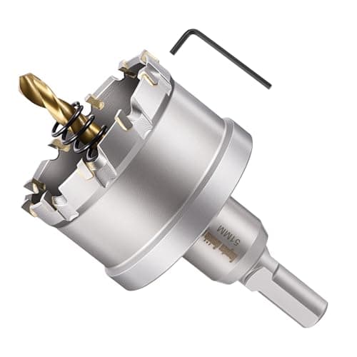Image of METALLIXITY Hole Saw 51mm (2"), Heavy Duty Tungsten Carbide with Center Drill Bit Hex Key Spring - Hole Cutters for Thick Stainless Steel Steel Metal Plates. Silver