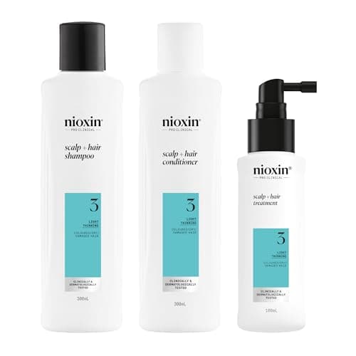 Image of Nioxin Scalp + Hair Thickening System 3 Loyalty Kit - Hair Thickening System for Coloured, Dry and Damaged Hair with Light Thinning - Shampoo, Conditioner and Scalp Treatment, 300+300+100ml