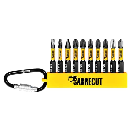 Image of 10 x SabreCut SCRK001 50mm Phillips PH2 PH3 Pozi Pozidriv PZ2 PZ3 Slotted SL7 Torx T15 T20 Magnetic Impact Screwdriver Driver Bits with Carabiner Clip Storage Sleeve Single Ended Heavy Duty