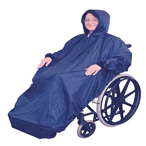 Image of Aidapt Fleece Lined Wheelchair Mac with Sleeves Waterproof, Shower, Rain, Wind, Snow, Universal Sizing, Elderly Cape, Coverall, Disability, Mobility, Cosy Warm, Drawstring Hood, Poncho, Coat, Navy,