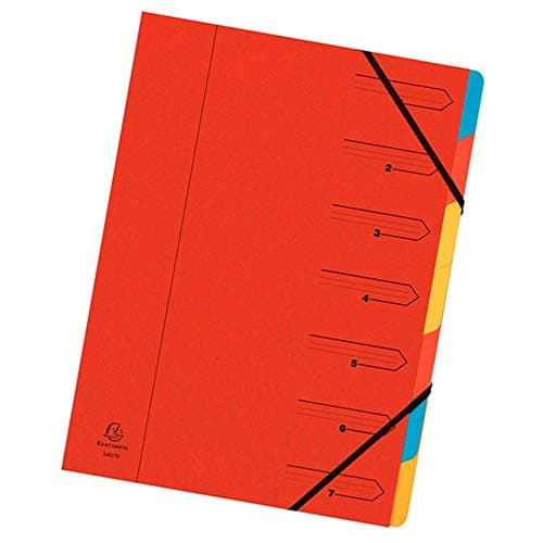 Image of Exacompta - Ref 54075E - Stapled Spine Multipart File - 245 x 320mm in Size, Suitable for Storing A4 Documents - 7 Tabbed Sections - Red Cover with Multicoloured Tabs