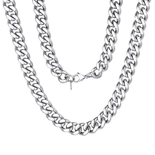Image of ChainsPro 14-30'' Mens Sturdy Miami Cuban Chain Necklace, 5/7/9/12MM Width, 316L Stainless Steel/18K Gold Plated-Durable Clasp (Send Gift Box)