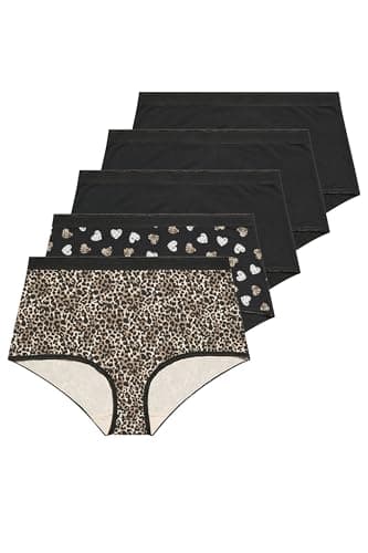 Image of Yourset 5 Pack Curve Animal Heart High Waisted Full Briefs - Women's - Plus Size Curve Black