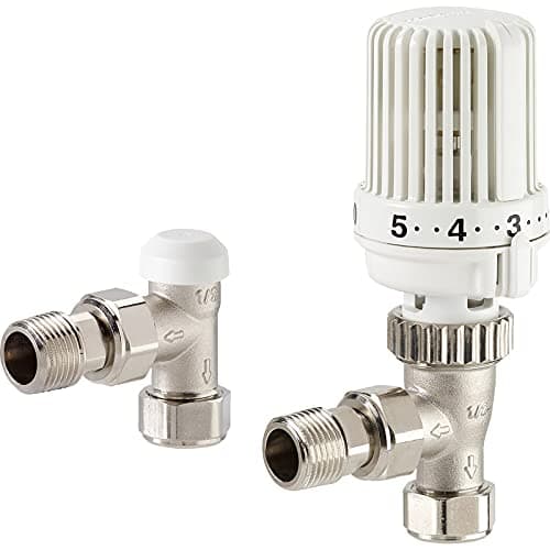 Image of Resideo Honeywell VTL15-15A Essential TRV + Lockshield Set Reversible 15mm Angled Thermostatic Radiator Valve with Liquid Sensor VTL15-15A, White