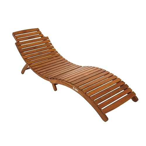 Image of CHARLES BENTLEY FSC® 100%, Curved Design, Reclining, Wooden Furniture, Sun Lounger, Acacia Hardwood, Garden Décor, Outdoor Furniture, Patio, Garden, Seat, Carry Handle, 15kg, Compact (184x63x60cm)