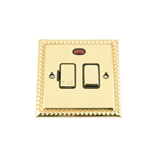 Image of Switched Fused Spur Switch w/Neon 13A - Polished Brass - Georgian - Black - Metal Rocker Switch