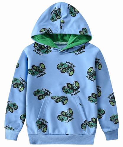Image of DHASIUE Toddler Boys Tractor Hooded Jumper Hoodie Sweatshirt Kids Casual Cotton Long Sleeve Top Pullover Clothes 3-4 Years