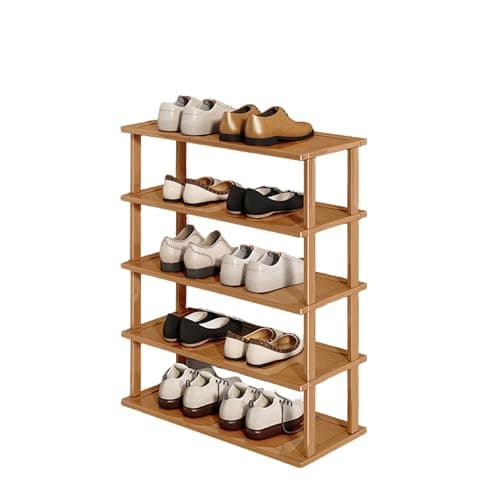 Image of Bamboo Shoe Rack for Entryway, 5-Tier Narrow Free Standing nizer, Multi-Level Storage Shelf for Apartment, Hallway, or Student Room (47cm)