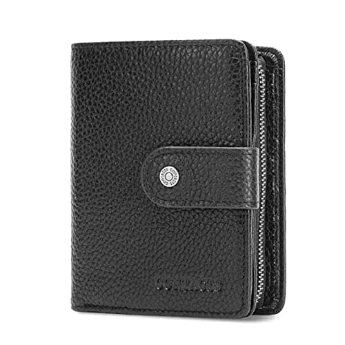 Image of FORRICA Men Leather Wallet Women Purse RFID Blocking Bifold Wallet Soft Zip Coin Pocket Cowhide Credit Card Holder with Gift Box Black
