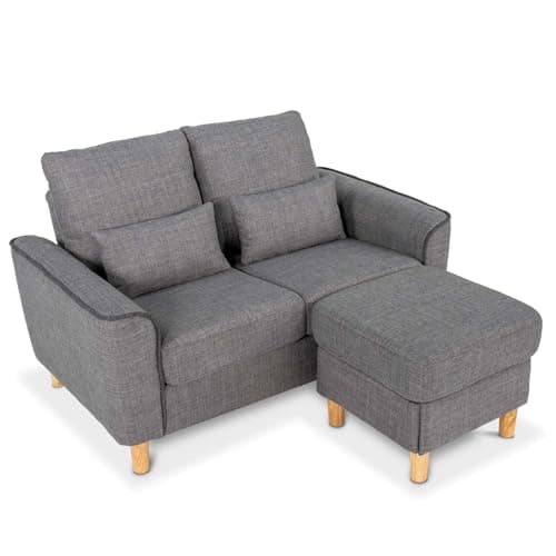 Image of Hroth 2 Seater Sofa with Storage,Sofa 2 Seater with Ottoman and 2 Pillows,Fabric Love Seat for Living Room and Bedroom