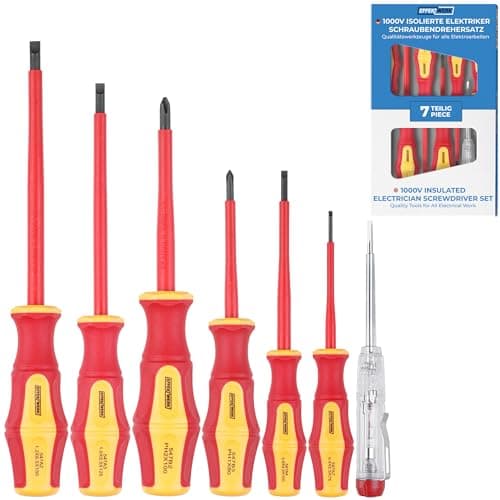 Image of Effektwerk 7-pc Electricians Screwdriver Set, 4 Slotted & 2 Phillips Screwdrivers w/Voltage Tester, 1000V Insulated & VDE Tested Professional Tool Kit w/Magnetic Tips & Ergonomic Handles