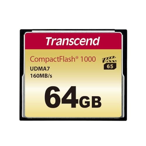 Image of Transcend 64GB CompactFlash 1000 Memory Card,Up to 160/120 MB/s,Supports High-Speed Ultra DMA Transfer Mode 7,appropriate - Ultra-High Resolution Full HD,3D and 4K UHDTV Video Recording TS64GCF1000