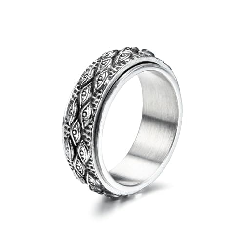 Image of GTHIC Stainless Steel Eye of Providence Spinner Ring for Men Women Silver Non Tarnish Gothic Ring All Seeing Rotating Band Ring Vintage Evil Eye Fidget Rings For Anxiety Jewelry Rings Size 6