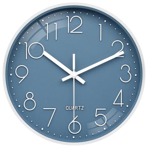 Image of VIKMARI Modern Simple Wall Clock 10 Inch Silent Blue Clocks Battery Operated Decorative for Kids Living Room Bedroom Kitchen Office Bathroom(Blue)