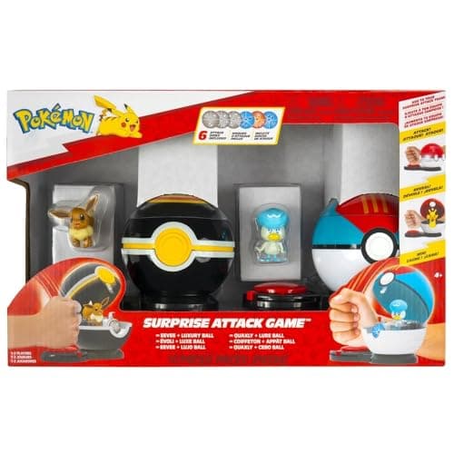 Image of Pokémon Surprise Attack Game, Includes Eevee, Quaxly, Luxury Ball, Lure Ball, 1-2 Players, Ages 4+