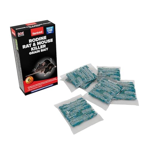 Image of Rentokil Rodine Rat & Mouse Killer Grain Bait - 6x25g Sachet, Black