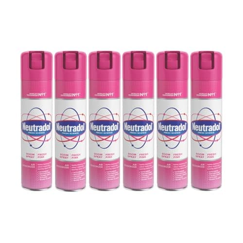 Image of Neutradol Room Spray, Fast Acting Aerosol, Air Freshener for Home & Office, Odour Eliminator, Fresh Pink, Multipack of 6 x 300ml