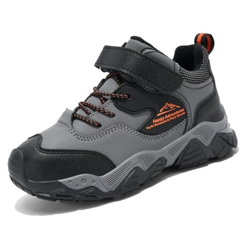 Image of Unitysow Kids Hiking Boots Boys Waterproof Walking Shoes Trainers Children Outdoor Lightweight Trekking Footwear Camping Climbing Shoes Sneaker,Grey 2.5 UK