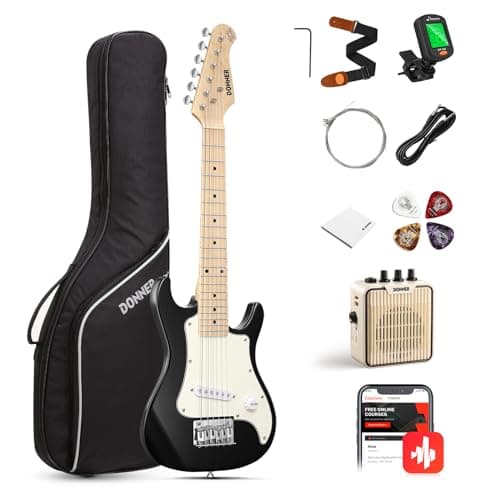 Image of Donner 30 Inch Kids Electric Guitar Beginner Kit Junior ST Style Mini Guitar Premium Bundle with Amp, Tuner, Capo, Bag, Strap, String, Cable (DSJ-100, Black)