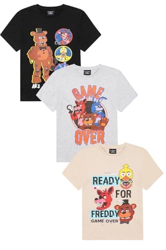 Image of FIVE NIGHTS AT FREDDY'S Boys 3 Pack Kids T-Shirts Childrens Multipack Tshirt for Kids (7-8 Years) Multicoloured