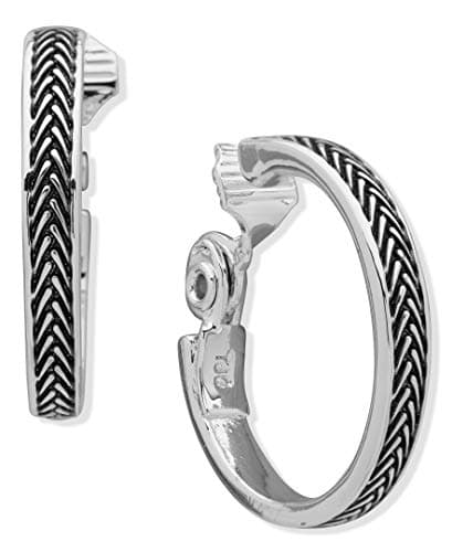 Image of Anne Klein Herringbone Texture C-Hoop Earrings, One Size, Metal, created zircon gemstone