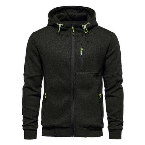 Image of Mens Hoodie Sweatshirt Jackets Lightweight Long Sleeve Zipped Hoodie Jumper Tops Sweater Black XL