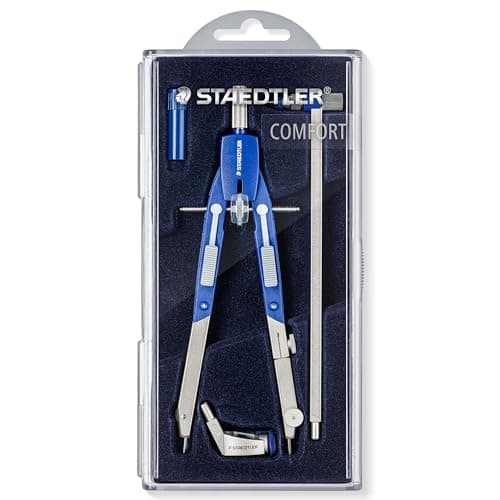 Image of STAEDTLER 552 02 Mars Comfort Quick-Setting Compass with Push-Button, Extension Bar, Universal Adapter and Lead Box (585mm Diameter)