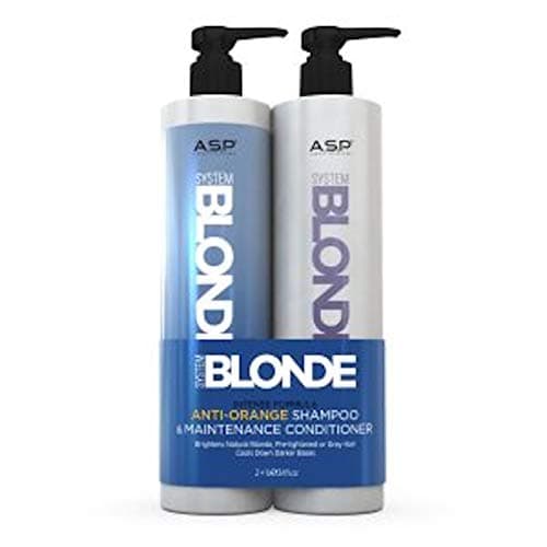 Image of ASP Luxury Haircare System Blonde Anti - Orange Shampoo and Conditioner 1 litre Set