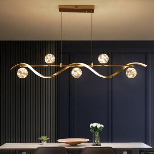 Image of Homary Kitchen Island Lighting, Linear Pendant Light with Glass Globe Shades, Modern Dimmable LED Hanging Light for Dining Room or Bar (Gold, 6-Light)