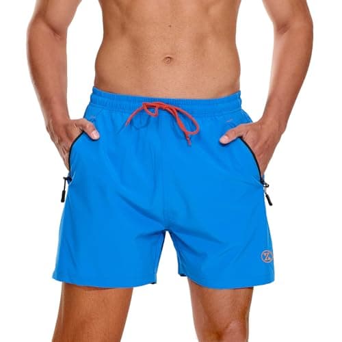 Image of ZOXOZ Mens Swim Shorts with Zip Pockets Swimming Shorts Board Shorts Waterproof Quick Dry Beach Swim Trunks Summer Casual Surf Shorts Mesh Lining Navy Blue XL
