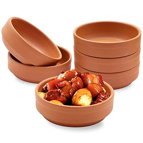 Image of Terracotta Bowl, Iceten Tapas Olive Bowls Set of 6 Brown Glazed Cazuela Casserole Dishes Oven Cooking Dish Dip Bowls for Tapas Dishes Morrocan Dishes Camembert Serving Dishes Cazuela Dishes