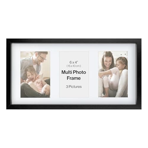 Image of Deep Black Multi Aperture Picture Frame, Holds 3 (6" x 4") Photos or Pictures, Wall Mounted Landscape or Portrait.