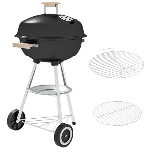 Image of Outsunny Portable Round Kettle Charcoal Grill BBQ Smoker with Lid Outdoor Heat Control Party Patio Barbecue Garden
