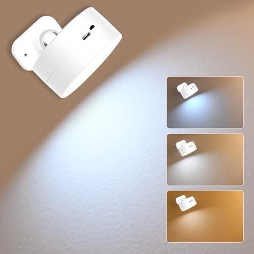 Image of Pagezol LED Wall Light, Rechargeable LED Wall Lamps, 360°Rotatable Dimmable Touch Control, Reading Light, USB Wall Spotlights, Night Lights, Wireless Wall Light for Living Room Bedroom (White)