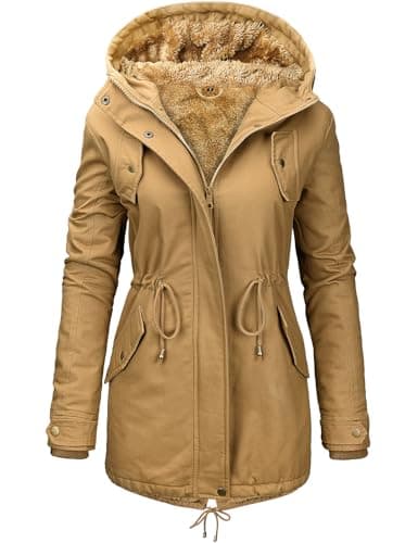 Image of Vancavoo Womens Parka Winter Coats Hooded Coat Fleece Lined Jacket Ladies Arctic Velvet Outdoor Warm Hoodies zip up Sweatshirt Windbreaker Hoodies Cotton Outwear with Pockets(Khaki,L)