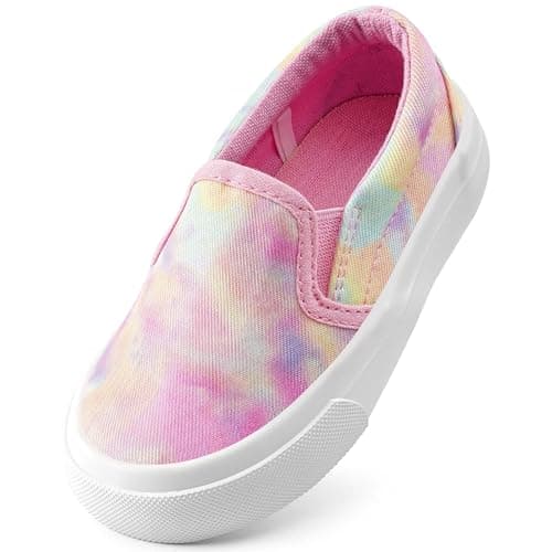 Image of Kids Glitter Trainers Girls Canvas Sneakers Athletic Classic Walk Sport Pumps Light Slip on Outdoor Shoes PinkTieDye 5