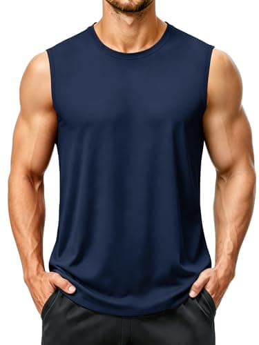 Image of KEFITEVD Mens Tank Tops Workout Sleeveless Gym Shirt Quick Dry Breathable Athletic Tee Shirts UV Protection UPF 50+ Vest Navy Blue M