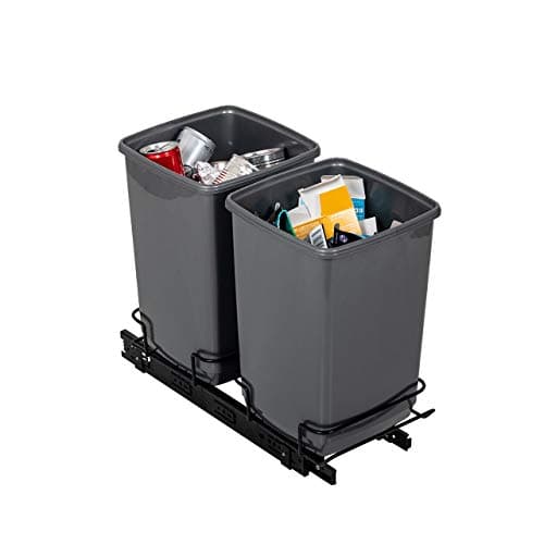 Image of Addis 518527 Cupboard Pull Out Dual Waste Trash System, 2 x 10 Litre Eco Made from 100% Recycled Plastic Bins, Light Grey, 20, Square Shape