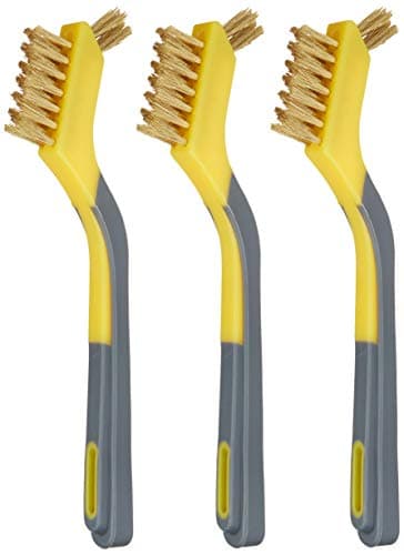 Image of Amazon Basics Brass Mini Wire Brushes for Cleaning, Rust Removal, Paint Removal, Soft Grip Ergonomic Handle, 1/2 inch, Yellow/Grey, 3-Pack