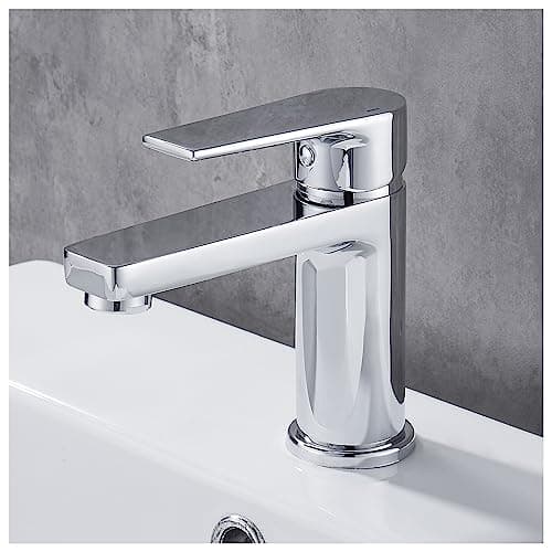 Image of GRICOL Bathroom Sink Taps Basin Mixer Tap Single Lever Dual Flow Hot and Cold Solid Brass Bathroom Faucet Chorme Silver
