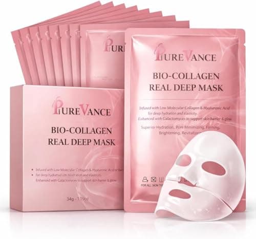 Image of Pack of 10 Glass Skin Bio-Collagen Real Deep Face Mask with Hyaluronic Acid – Anti-Aging Hydrogel Overnight Fecial Masks for Deep Moisture, Wrinkles, Fine Lines, Pores & Firming (34g) x 10ea