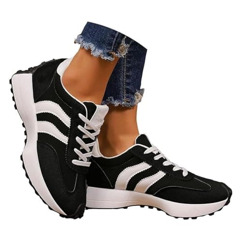 Image of Orthopedic Shoes for Women Wedge Trainers, Retro Chunky Platform Sneakers with Arch Support, Comfortable Breathable Walking Running Shoes for Women (6,Black)