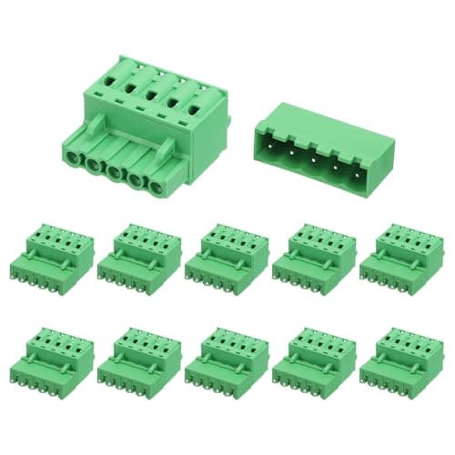 Image of sourcing map 10 Set 5-Pin 5.08mm/0.2" Pitch PCB Mount Screw Terminal Block Connectors Straight No Soldering 2EDGKD Male & Female Connectors Plug for 28-10AWG, Green